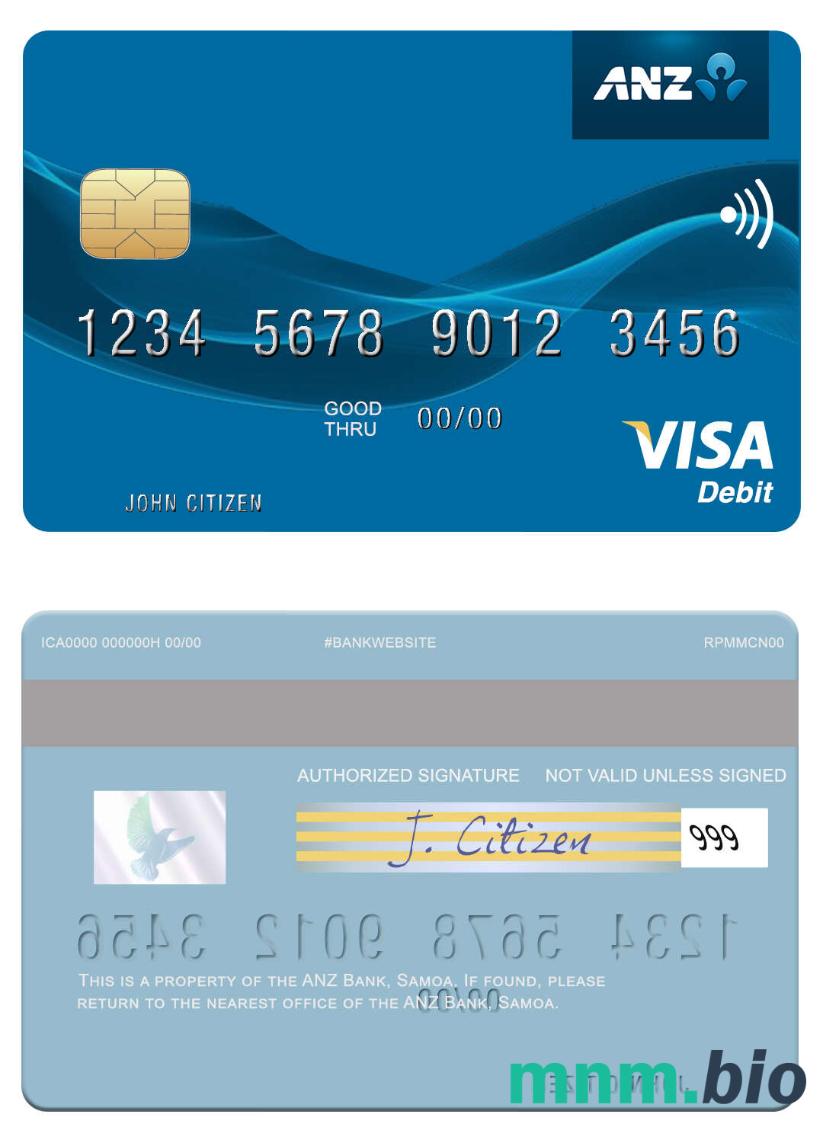 Samoa ANZ Bank visa debet karta przykład w formacie PSD